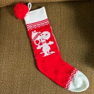 Red and White Christmas Stocking with Snoopy in Santa Hat